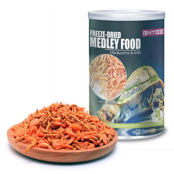 Aquatic Turtle Medley Food - Freeze Dried Shrimp & Mealworms for Aquatic Turtle, Beard Dragon and Other Reptiles & Amphibians